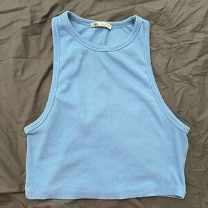 L zara cropped blue tank top